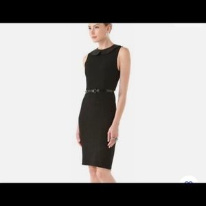 Alice + Olivia Leather Collar Sheath Pencil Black Sleeveless Dress